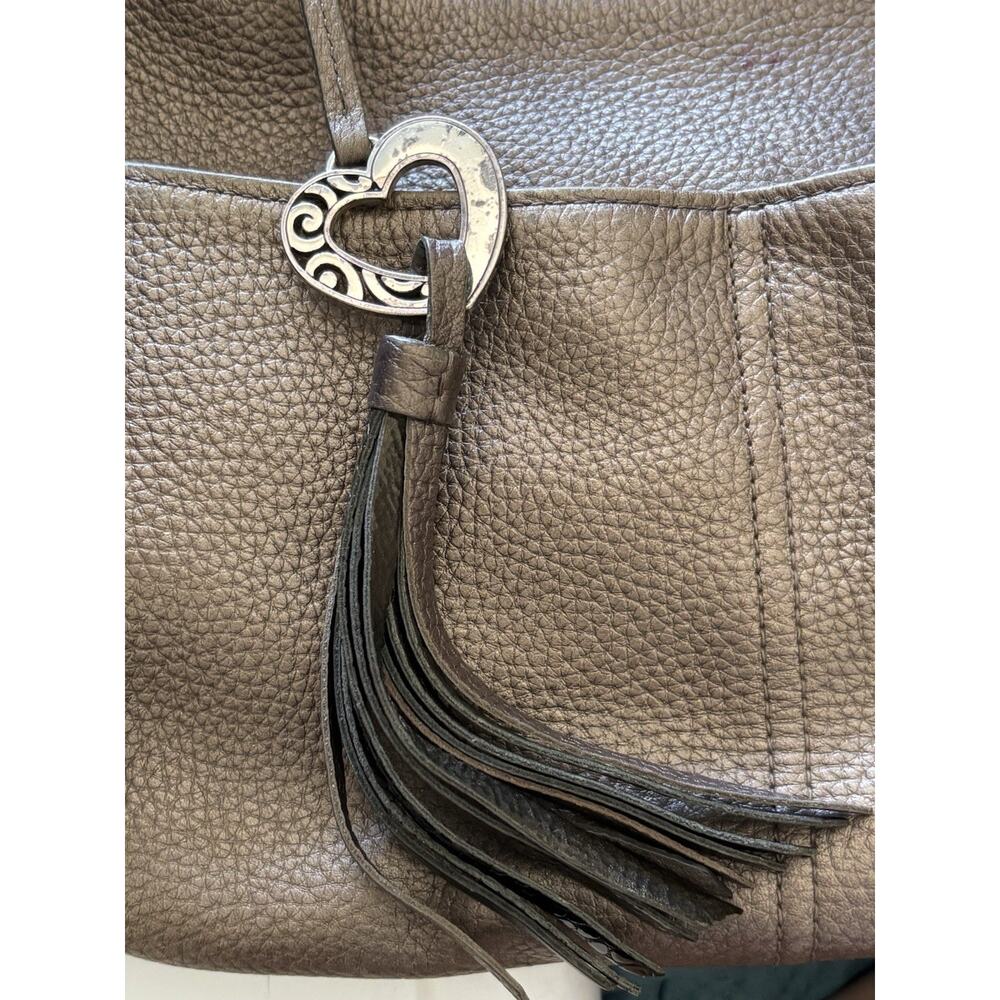 BRIGHTON Pewter Gray Pebbled Leather Hobo Bag Purse Braided Strap - EUC - Picture 10 of 15